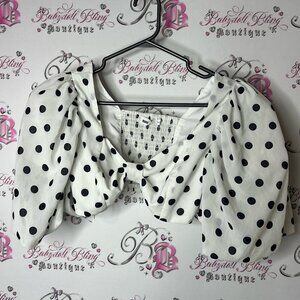 Sunfere top cropped puffy poof Polka Dot Puff Sleeve Top